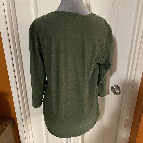 TR Bentley Top Women’s Size Large Green 3/4 Sleeve V Neck Stretch Made In USA - Picture 7 of 11